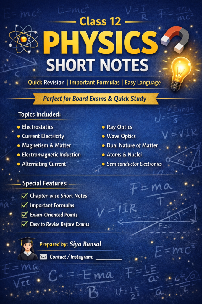 Class 12 Physics Smart Study Notes - Studigoo | Sell Your Study Material
