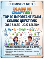 Class 10 Chemistry 10 Important Question from class 10- Chapter 1-Chemical Reactions and Equations , CBSE , ICSE | Premium Notes PDF
